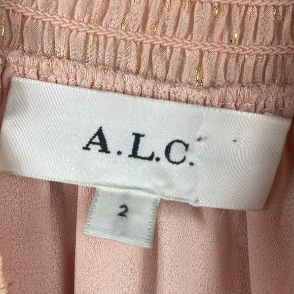 A.L.C. Kaia Metallic Sleeveless Smocked Silk Blush Dress size 2 - Picture 6 of 7